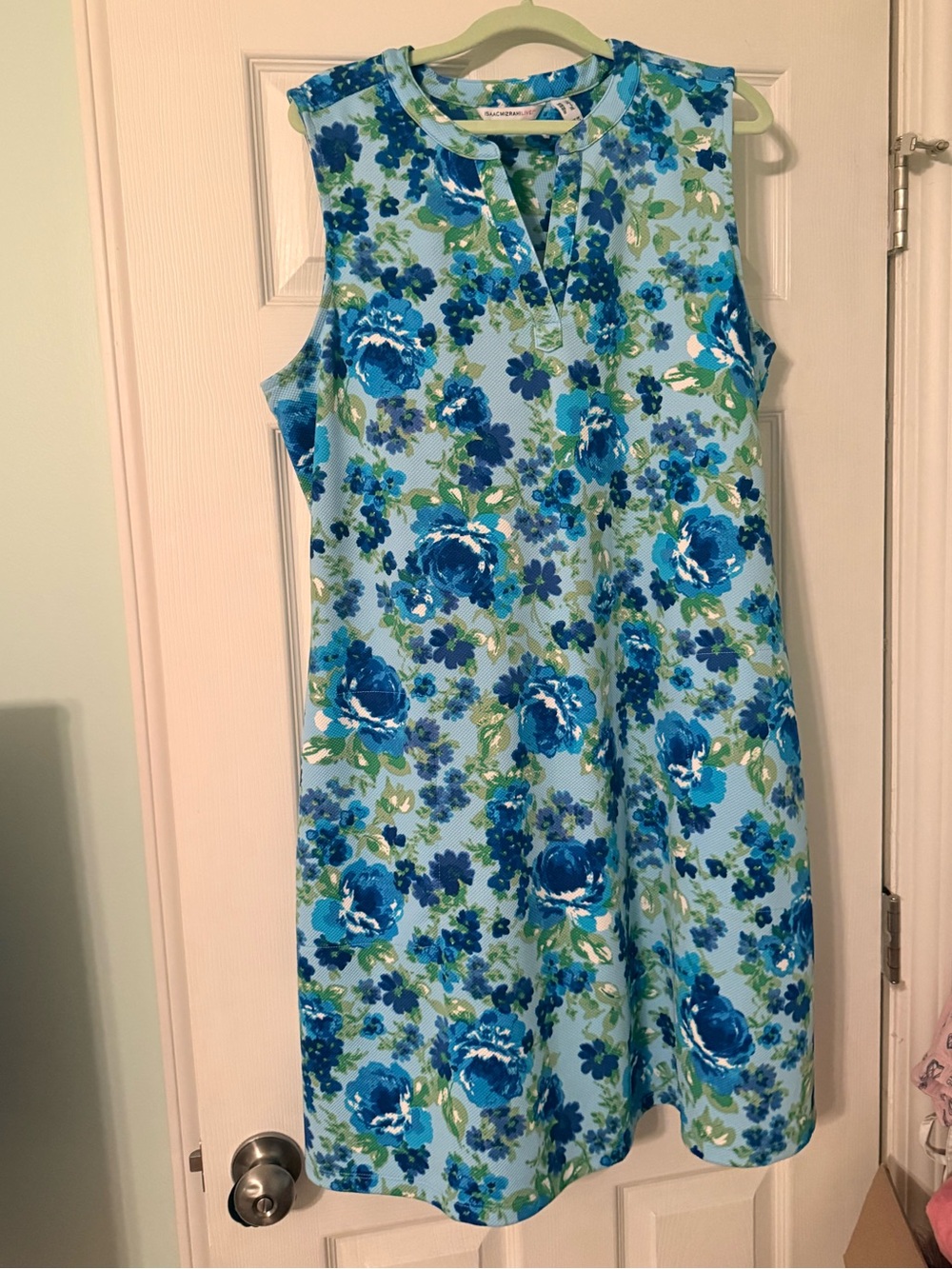 Isaac Mizrahi Live! Regular Printed Texture Knit Shift Dress Blue Bloom Large